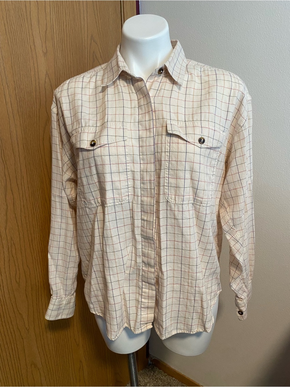 Women's Cream Plaid Button-Down Shirt